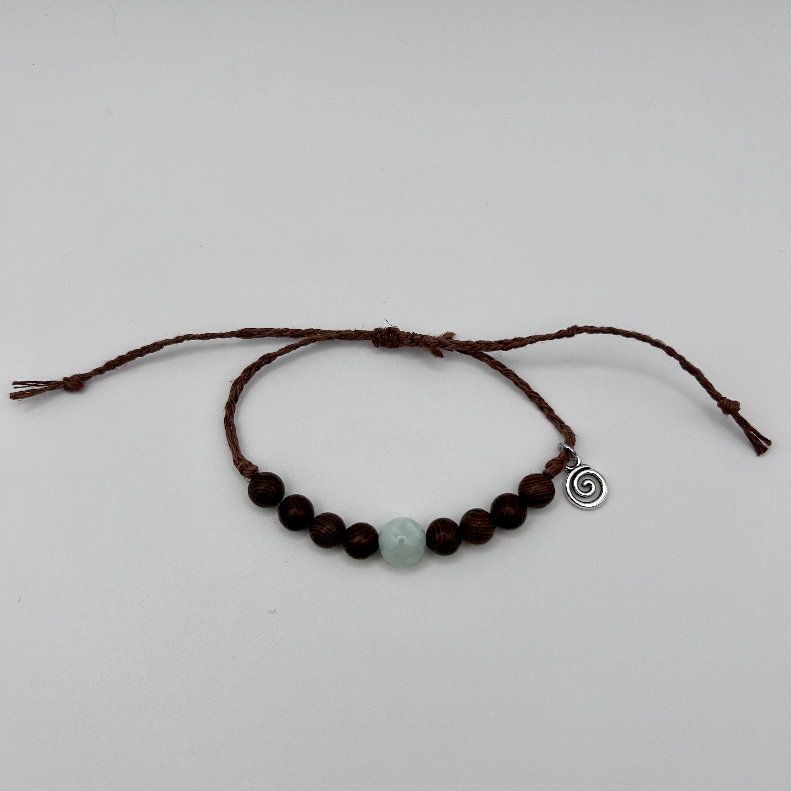 Green Moonstone & Wood Bead Bracelet