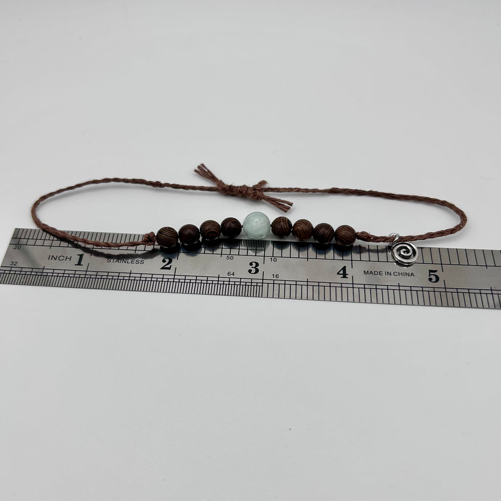 Green Moonstone & Wood Bead Bracelet