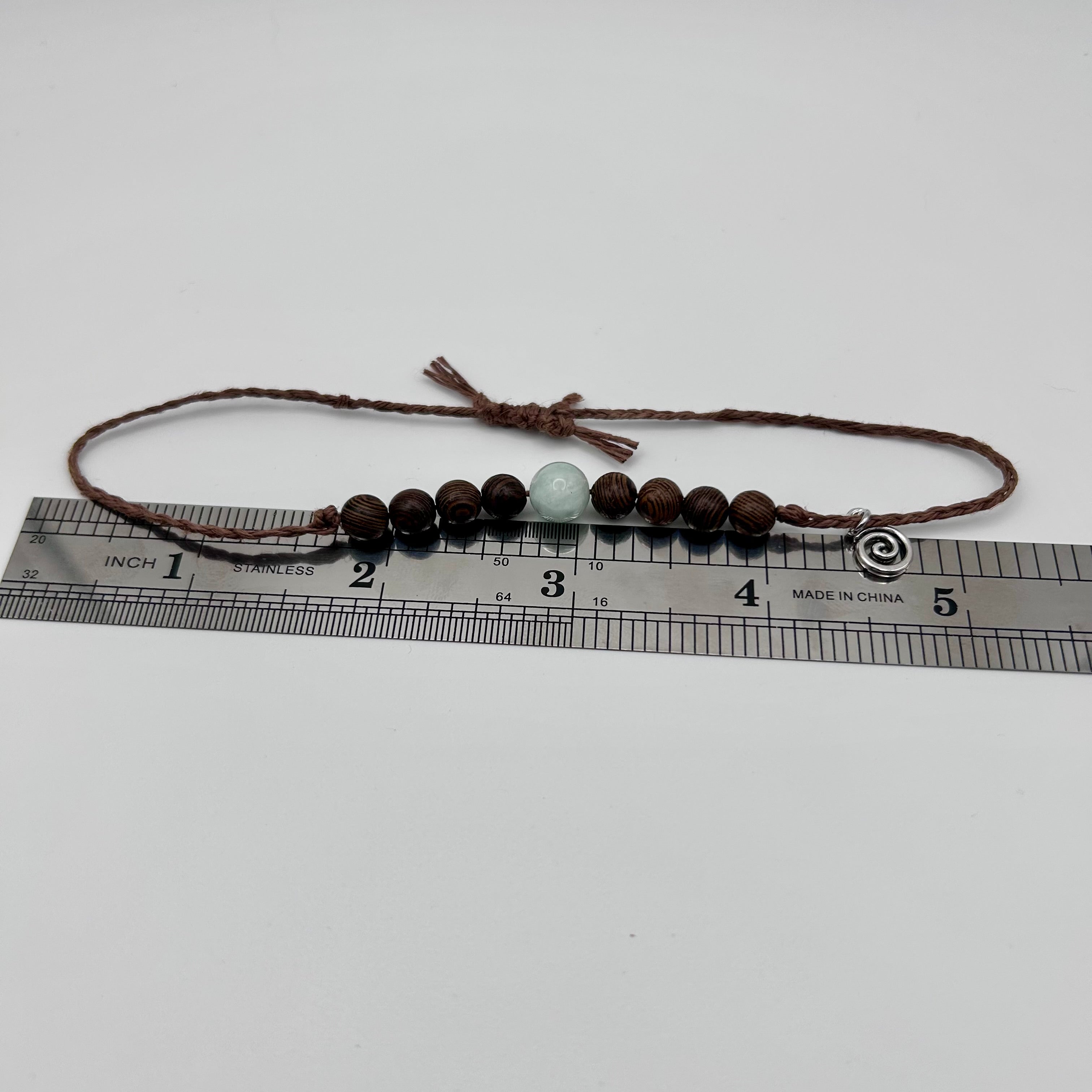 Green Moonstone & Wood Bead Bracelet