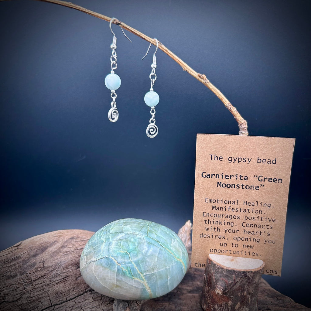 Green Moonstone & Spiral Earrings
