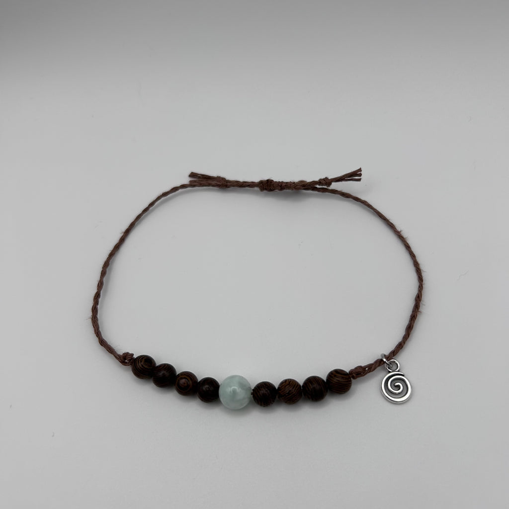 Green Moonstone & Wood Bead Bracelet