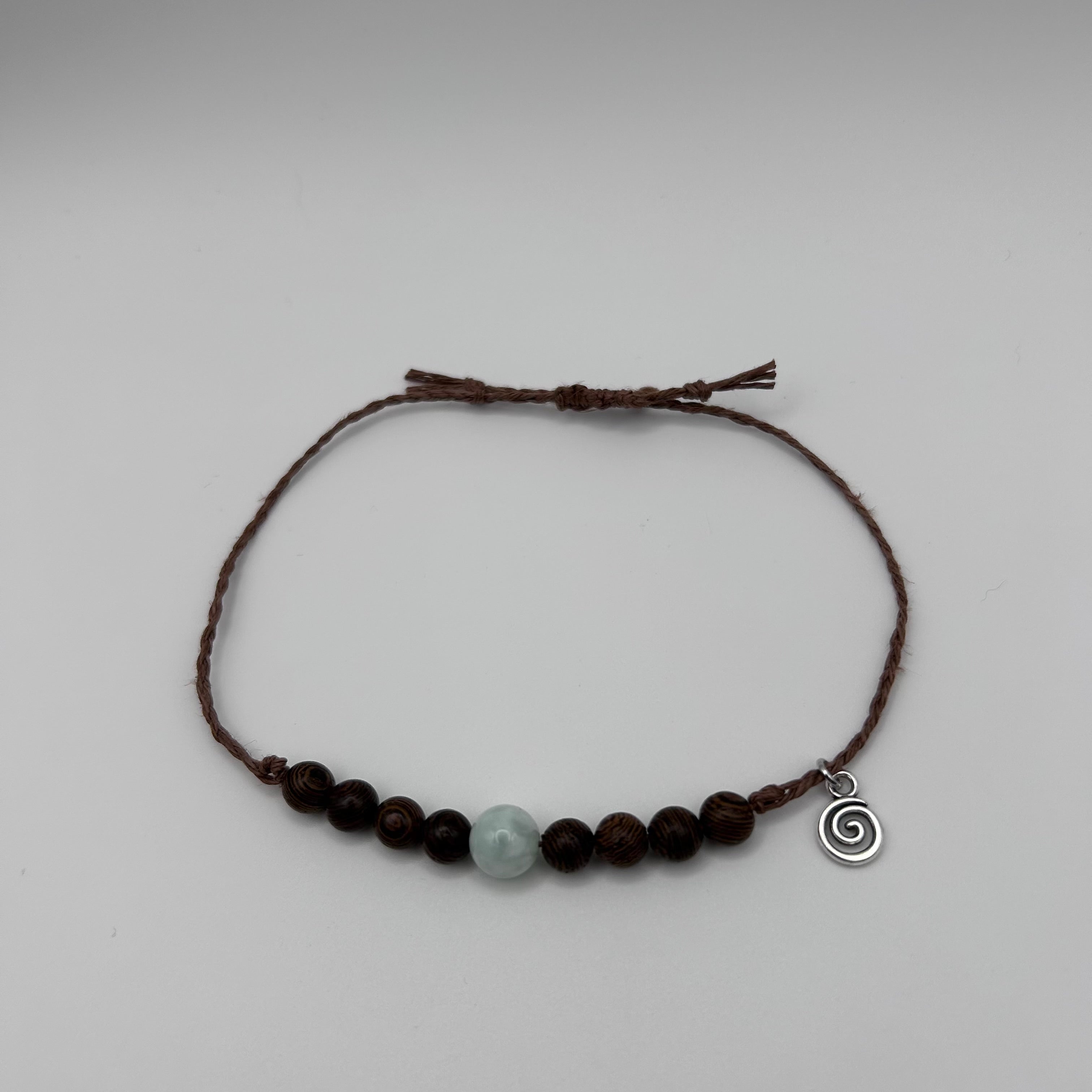 Green Moonstone & Wood Bead Bracelet