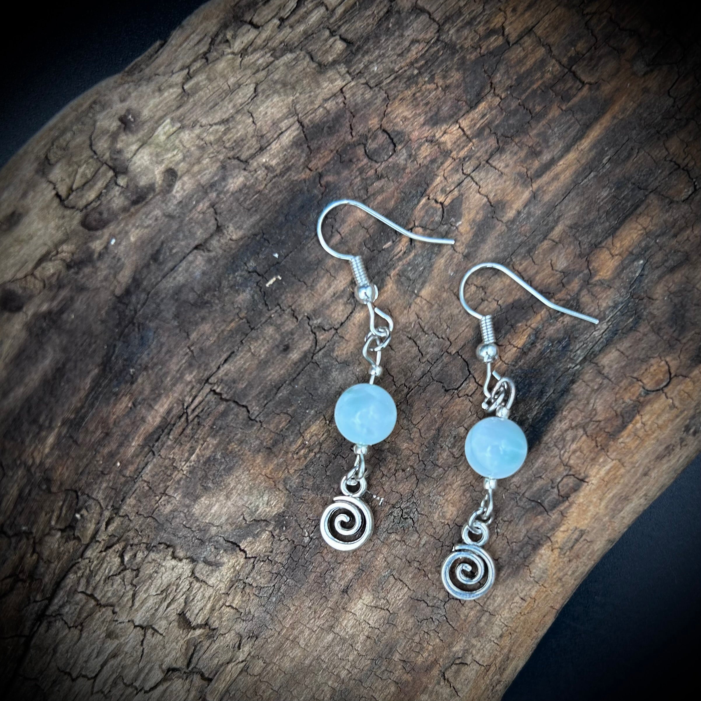 Green Moonstone & Spiral Earrings