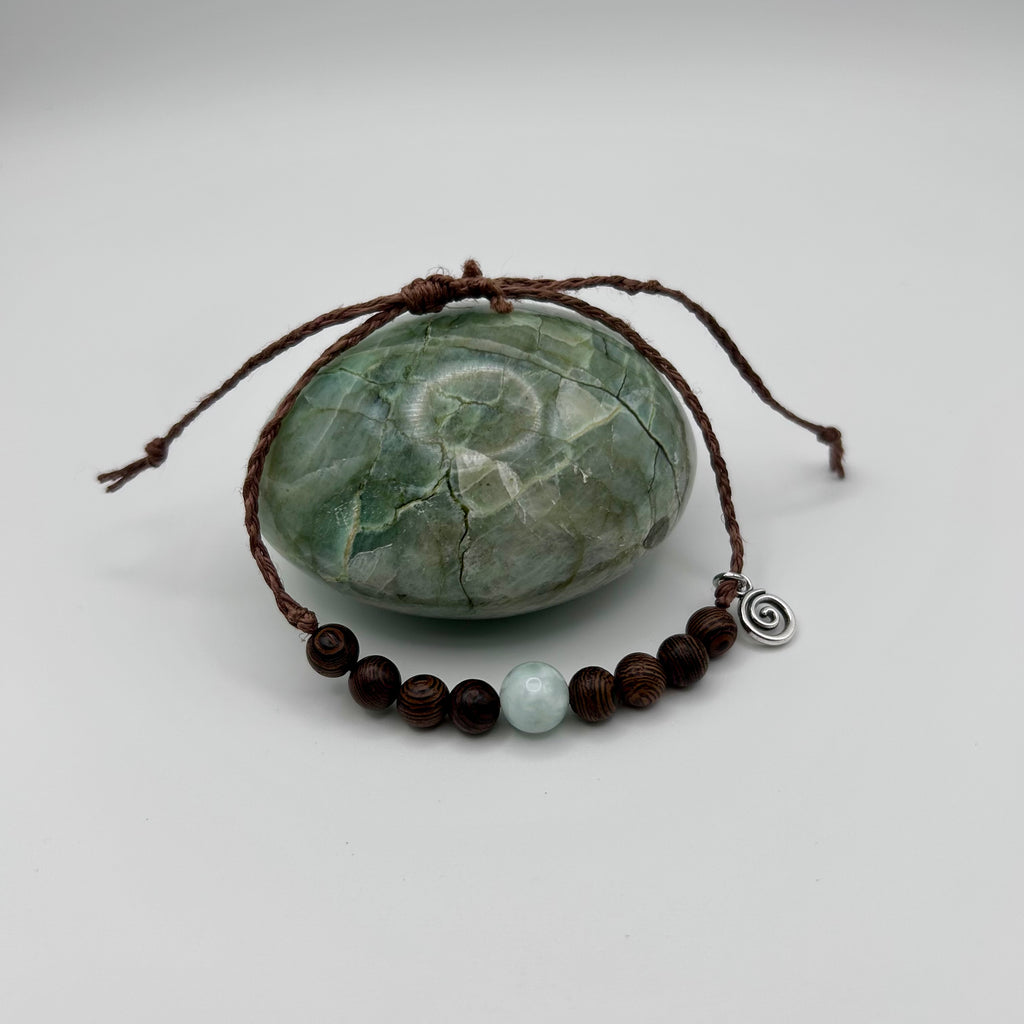 Green Moonstone & Wood Bead Bracelet