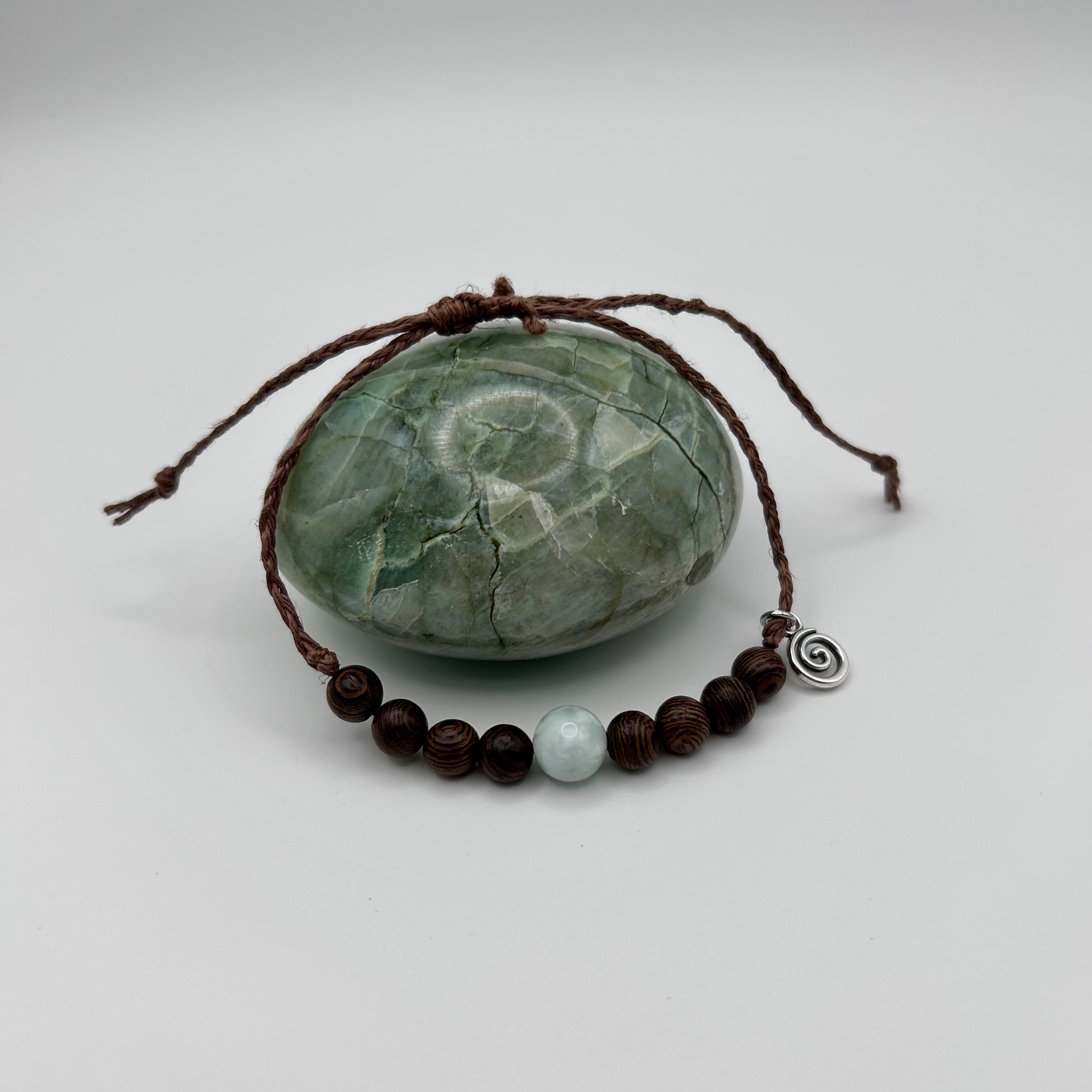 Green Moonstone & Wood Bead Bracelet
