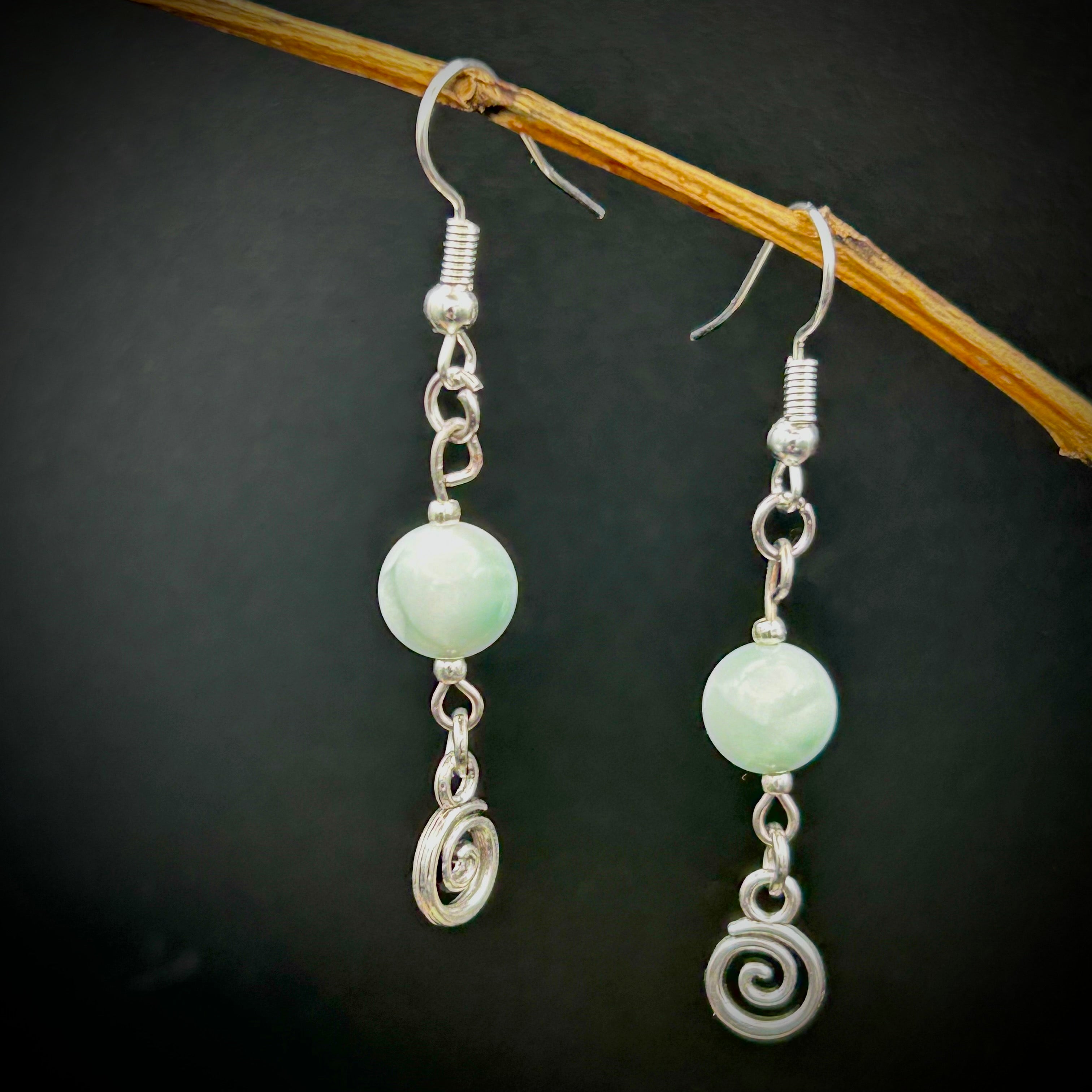 Green Moonstone & Spiral Earrings